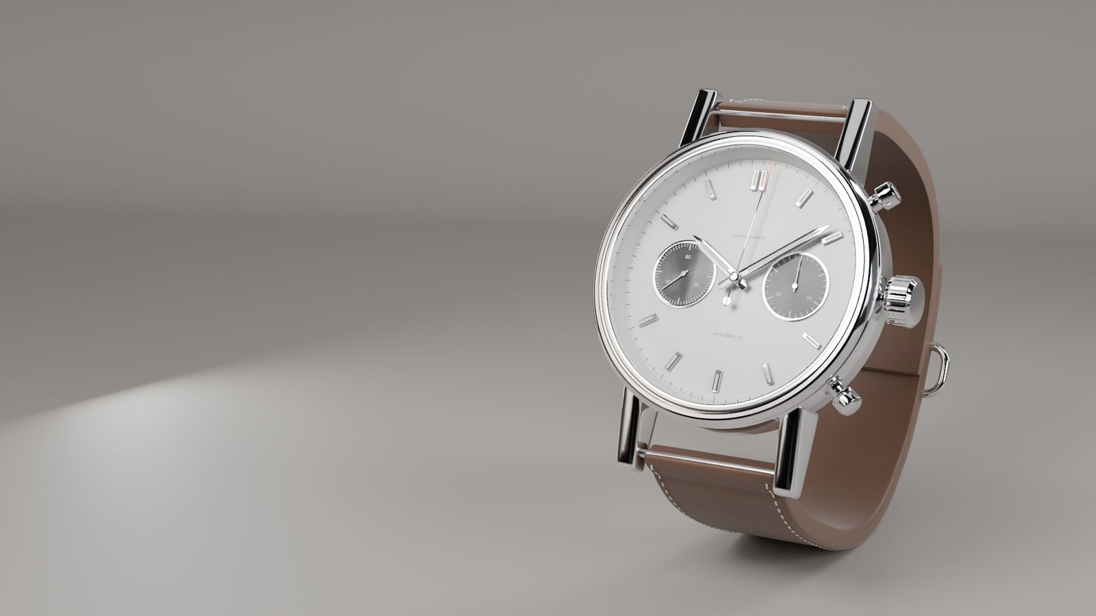 A 3D model of a chronograph watch